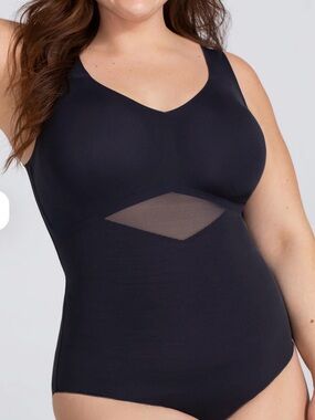 Honeylove Black Seamless Bodysuit with Mesh Waist Panel